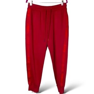 TOMMY JEANS Red Cotton Poly Blend Joggers Logo Stripe w/ Pockets US Sz M